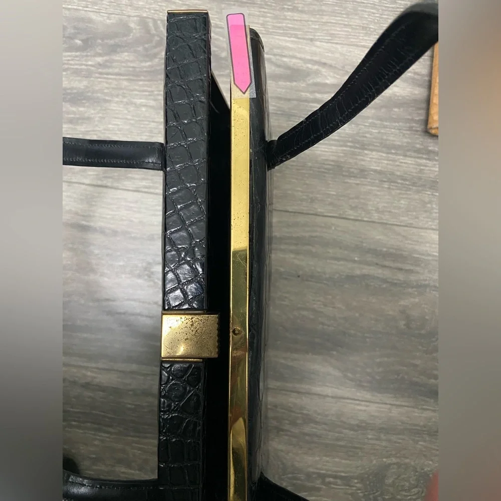 Vintage Deauville Black Crocodile Skin Leather Handbag With Two Handles - Picture 16 of 16